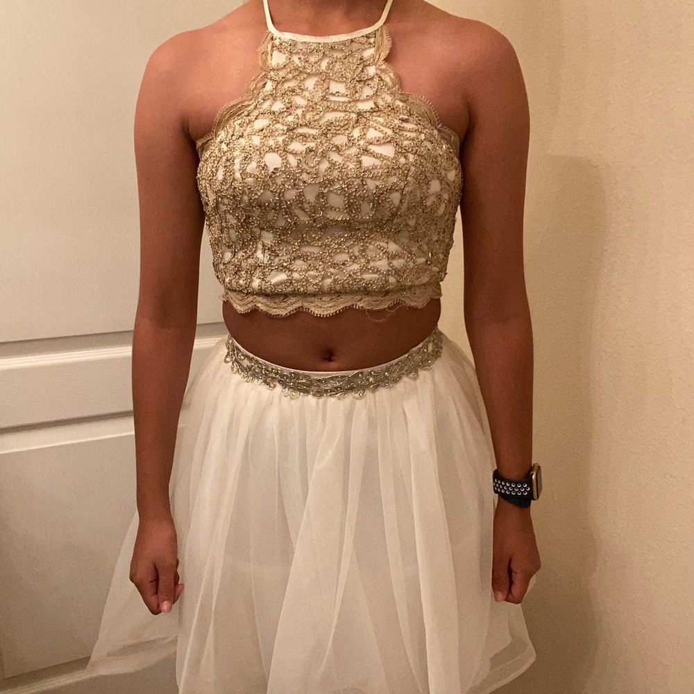 Gold and White Homecoming dress